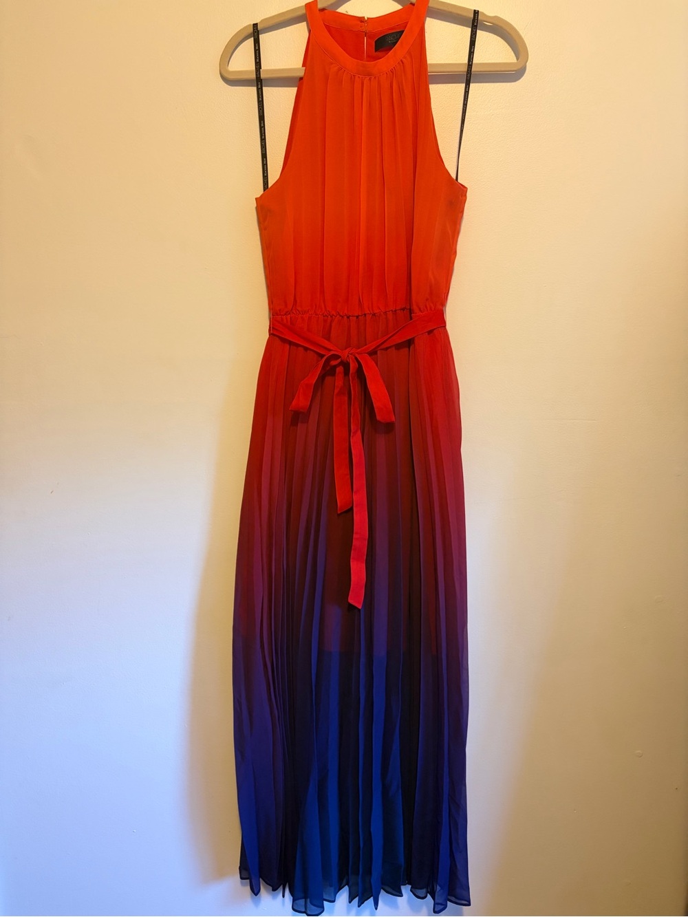 RACHEL Rachel Roy Ombre Red to Blue Halter Maxi Dress with Waist Tie